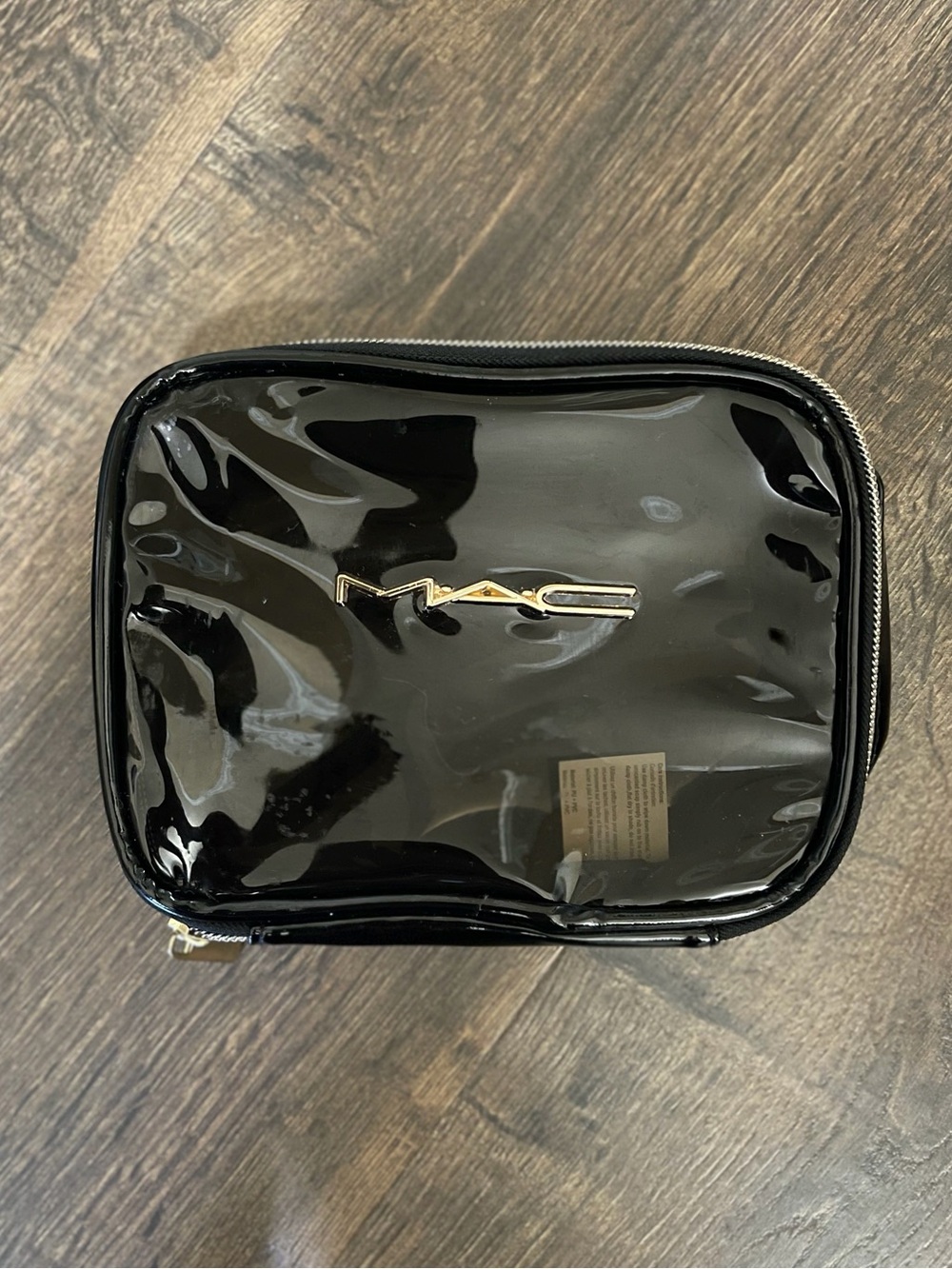MAC Cosmetics Black Glossy Vinyl Cosmetic Pouch with Gold Logo